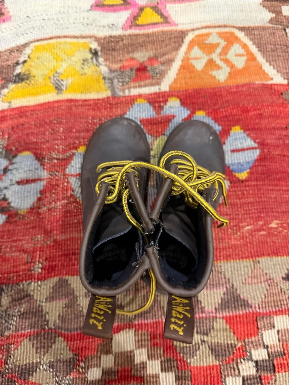 Dr. Martens Kids Brown Leather Boots with Yellow Laces